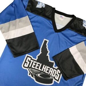 Vtg Mark Antony Mens Idaho Steelheads ECHL Hockey Jersey 2XL Blue Black White